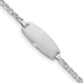 14k White Gold Polished Semi-Solid Chain/Solid Plate Anchor Link Oval 18.5x8.5mm Plate 7 inch ID Bracelet